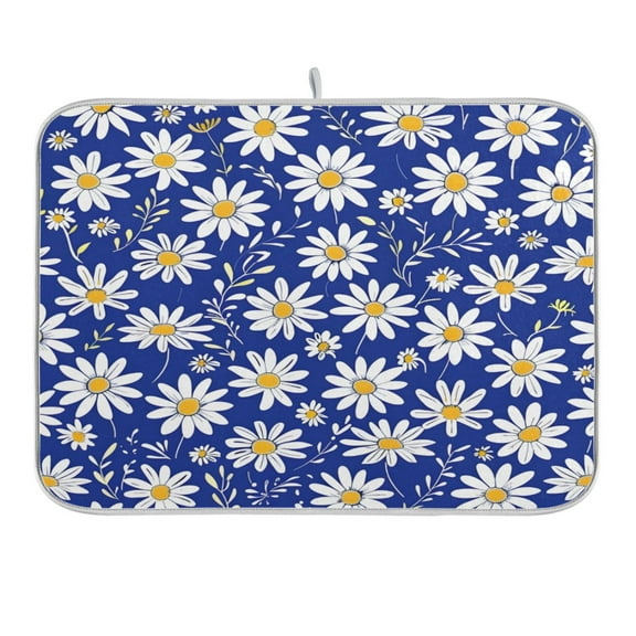 Dish Drying Mat Kitchen Counter Daisy Flowers and Leaves Dishes Drainer Pad Absorbent Microfiber Reversible 16"x18"