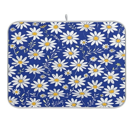 

Dish Drying Mat Kitchen Counter Daisy Flowers and Leaves Dishes Drainer Pad Absorbent Microfiber Reversible 18 x24