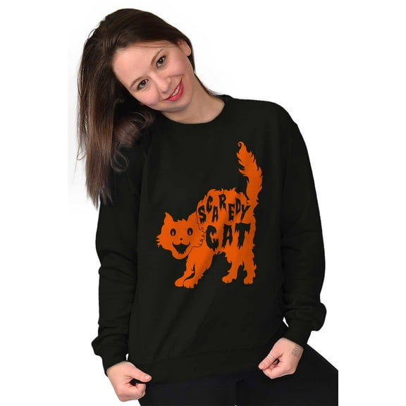 Vintage Halloween Scaredy Cat Cute Women Plus Size Crewneck Sweatshirt Brisco Brands 2X