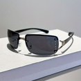 thumbnail image 3 of Y2K Rimless Sunglasses For Women Men Gradient Lens Glasses Futuristic Rhinestone Decor Eyewear For Driving Beach, UV 400, 3 of 5
