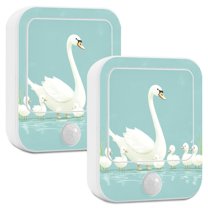 Yayeee 2-Pack Plug in LED Night Lights with Light Sensors Motion Detectors, White Cartoon Swan