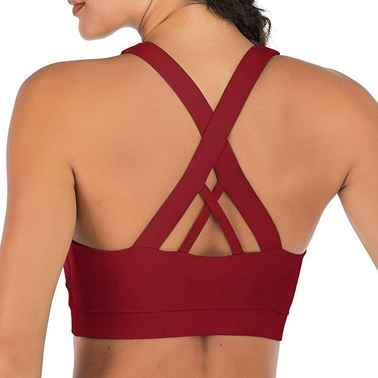TheLovely Women & Plus Comfort Seamless Crisscross Front Strappy Bralette  Sports Bra Top with Removable Pads
