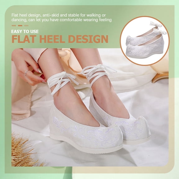 Phenofice 1Pair White Bridal Embroidered Cotton Cloth Shoes Flat Wedding Shoes for Bride