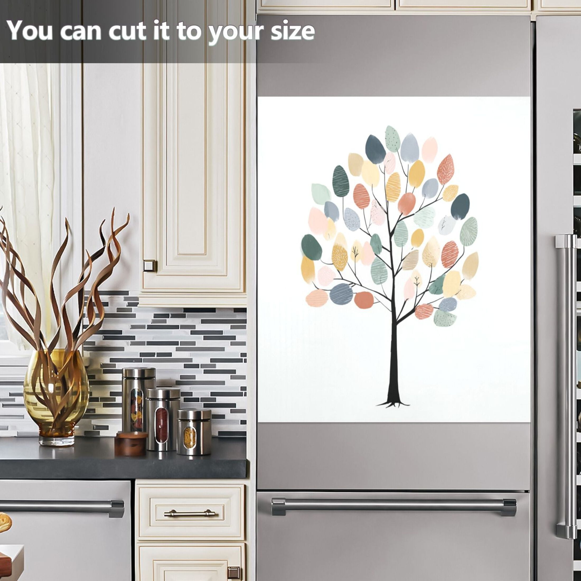 IAUYY Magnetic decorative sticker - 23x26 Inch PVC Refrigerator Decorative Cover, Removable DIY Art for Kitchen Appliances Featuring Pastel-colored Leaves