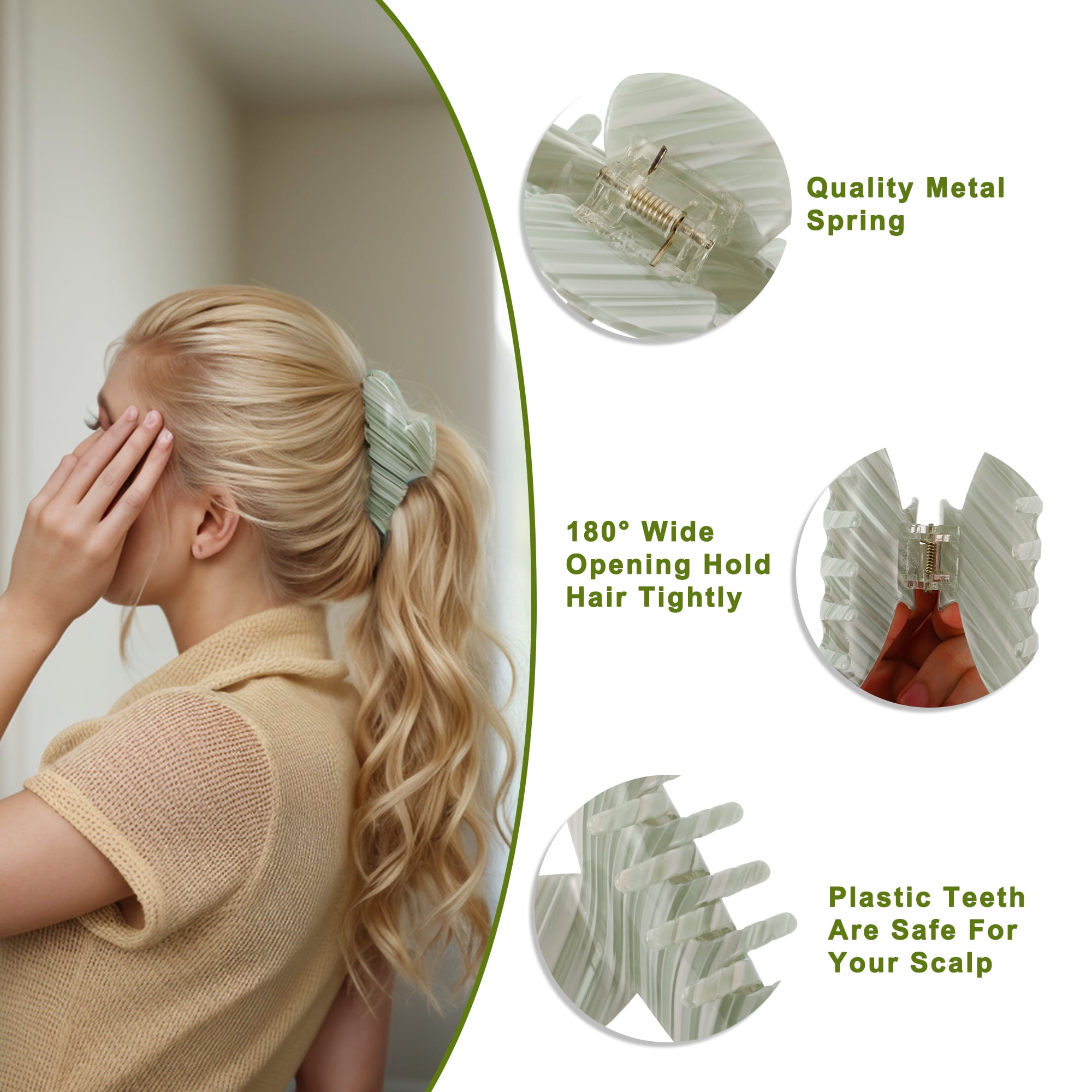 NOMADIC NOOK Women's French Large Hair Caw Clips 3 Pcs Green Beige