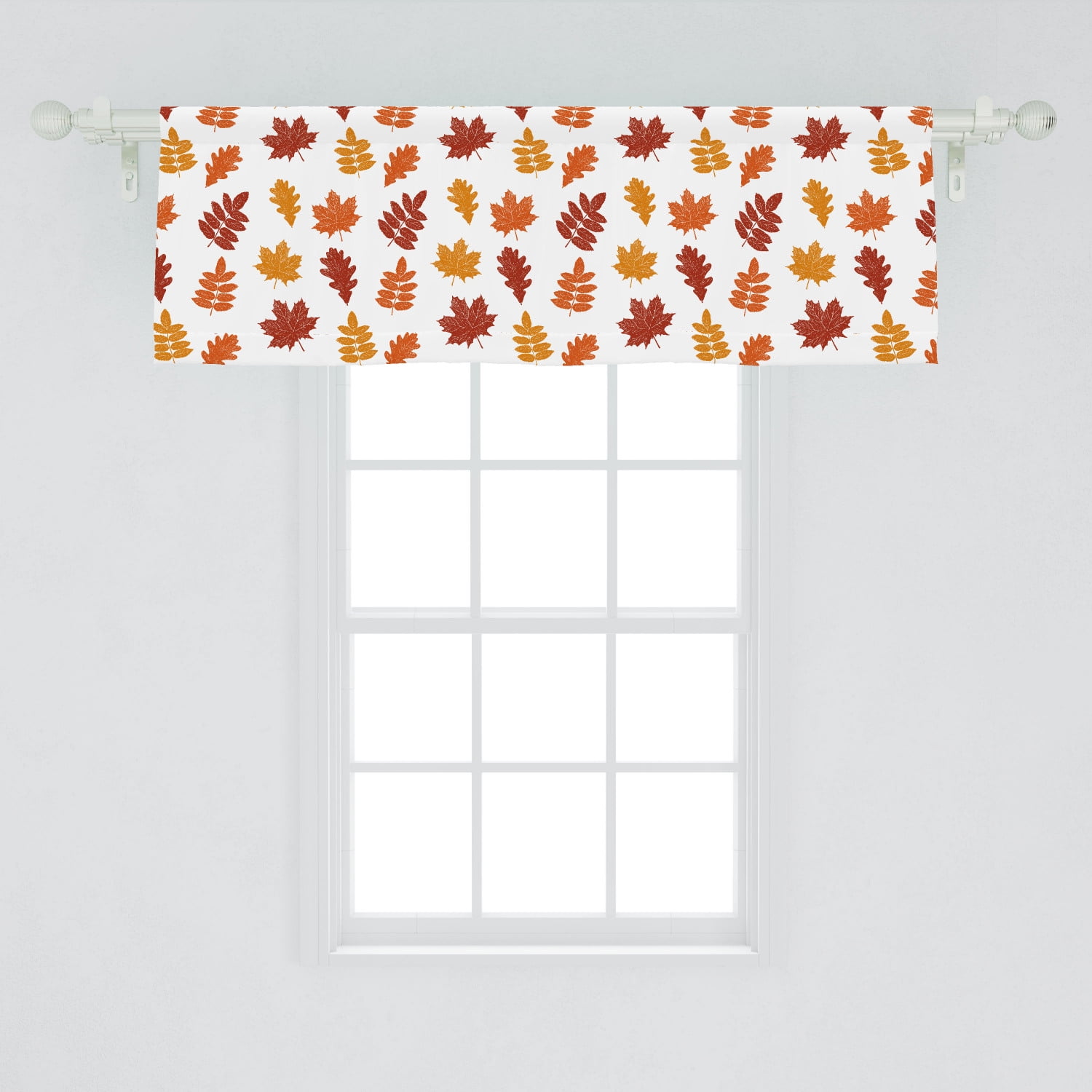 Burnt Orange Window Valance, Various Fall Tree Leaf Sketches Repetition