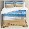 thumbnail image 3 of Wedding Twin Size Duvet Cover Set, Just Married Written on Sandy Beach Ocean Waves Romantic Photo Celebration, Decorative 2 Piece Bedding Set with 1 Pillow Sham, Blue Brown White, by Ambesonne, 3 of 3