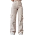 thumbnail image 2 of Pantalones rectos de pierna ancha para mujer, pantalones de mujer con múltiples pantalones casuales de pierna ancha para mujer Pantalones con bolsillos de cintura media para mujer Integración perfecta, 2 of 5