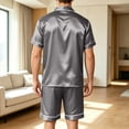 thumbnail image 4 of Mens Pajama Set, Short Sleeve Button Front Open Chest Pocket Tops and Dual Side Shorts Solid Color Sleepwear Nightwear Gray L, 4 of 9