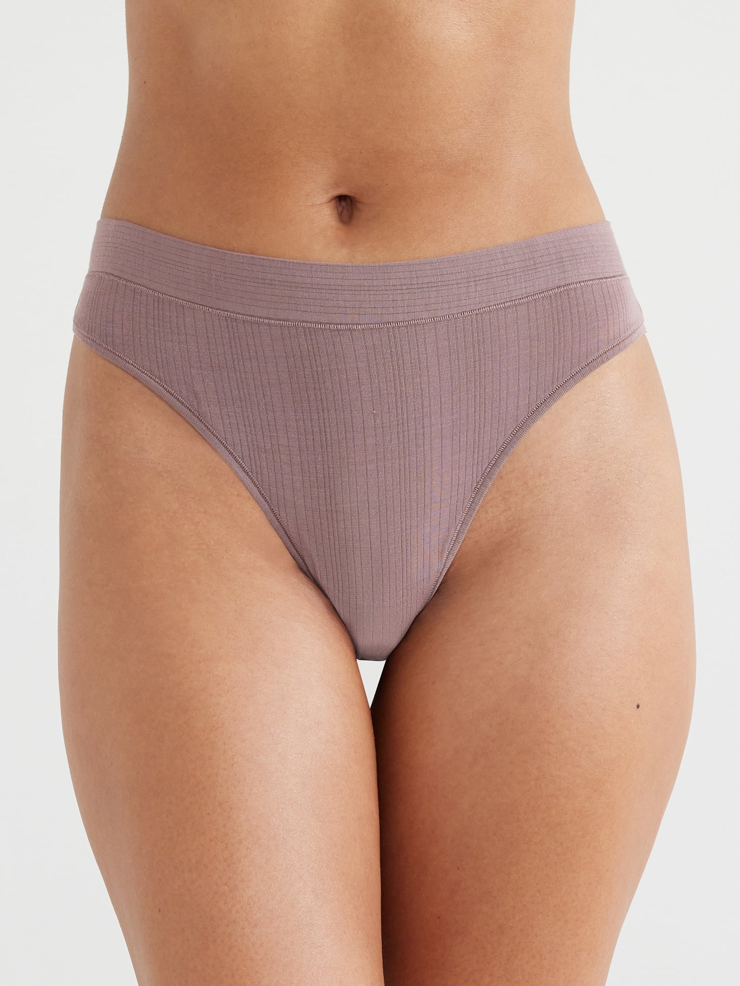 Joyspun Women's Ribbed Modal Thong Panties, 3-Pack, Sizes XS to 3XL