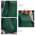 thumbnail image 4 of Top de mujer Color puro cuello redondo poliéster manga larga punto plisado otoño camiseta para el trabajo diario verde negruzco S, 4 of 5