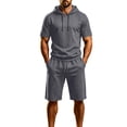 thumbnail image 2 of Miqool Men's Shorts Set Short Sleeve Hoodie Drawstring Waist Casual Summer Sportswear Loungewear Two Piece, 2 of 9