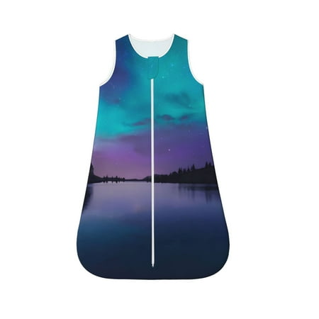 

Qokaie Night At Lake Aurora Print Baby Sleep Sack Sleeveless Baby Sleeping Bag with 2-Way Zipper Sleep Sack for Toddler 12-18 Months-Medium