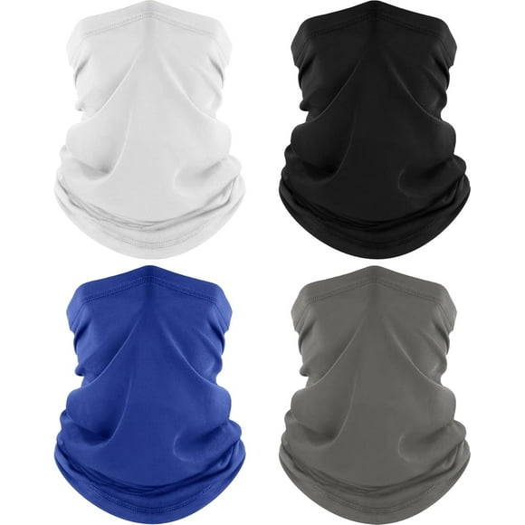 Lot de 4 Cache-Cou, Masque Facial Rafraîchissant et Respirant, Foulard de Protection UV, Bandana de Randonnée pour Hommes/femmes, Noir Gris Blanc Bleu