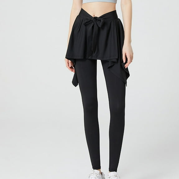 Maoxin Yoga Pants Women's Large Size Sports Pants Women's Fake Two-piece High Waist Lace-up Yoga Pants Pocket Quick Dry Tight Buttock Lifting Running Pants Workout Leggings Black 5XL