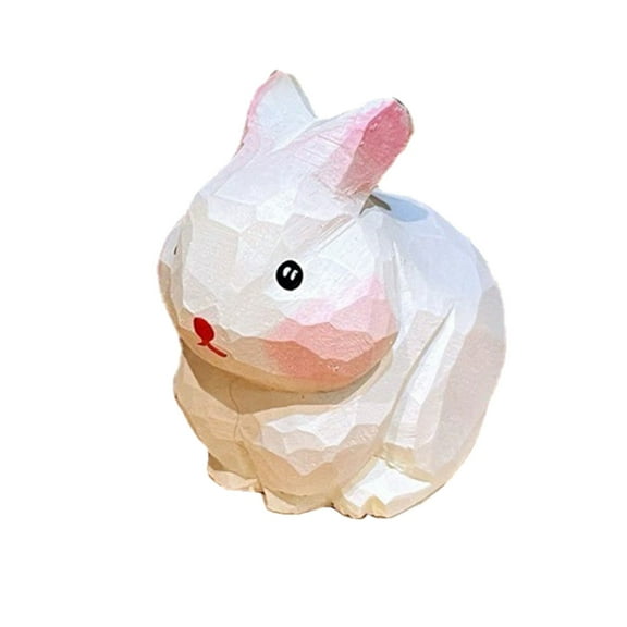 SDFGTstore Natural Solid Wood Carved Rabbit Miniature Figurine Cute Ornament for Easters