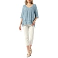 thumbnail image 2 of INSPIRAR CHIC Blusa de Peplum para Mujeres con Manga Corta y Cuello en V, Camisas con Pliegues de Flores, Blusas Casuales, Tops de Encaje M Azul Cielo, 2 of 6