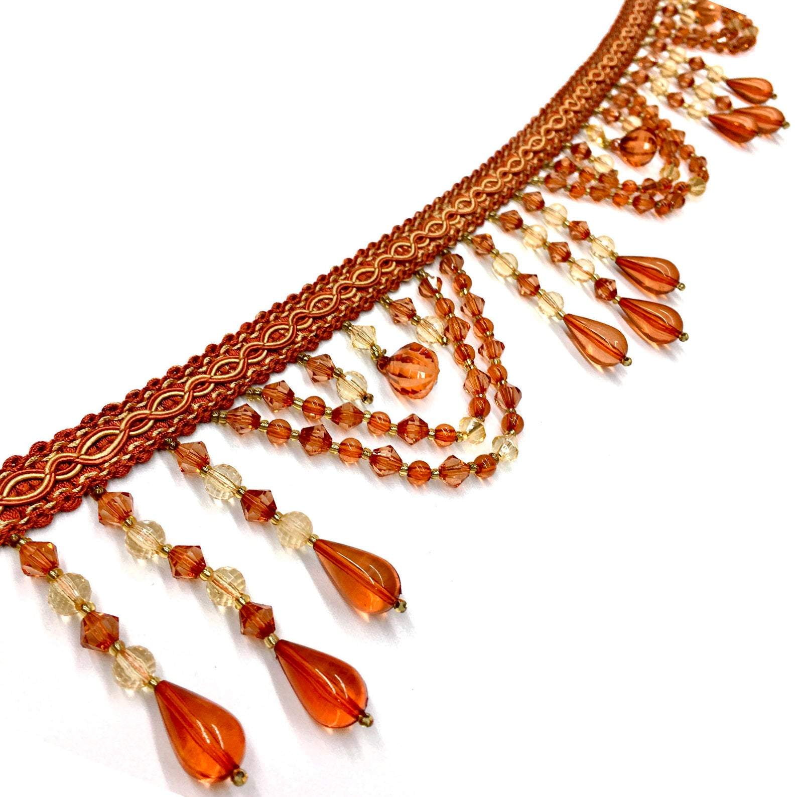 PARIS Crimson Red Gold 3" Beaded Tassel Fringe Trim / By The Yard