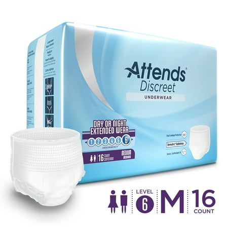 Kendall Adult Diaper - Attends Discreet Day/Night Protective Underwear for Adult Incontinence Care with DermaDry™ Technology, Unisex (Choose Your Size)