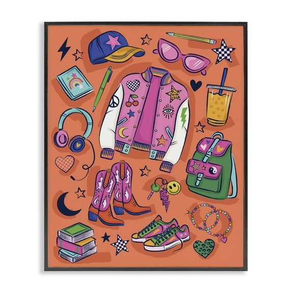 Stupell Industries Bright Fashion School Essentials Fashion Painting Black Framed Art Print Wall Art, 11 x 14