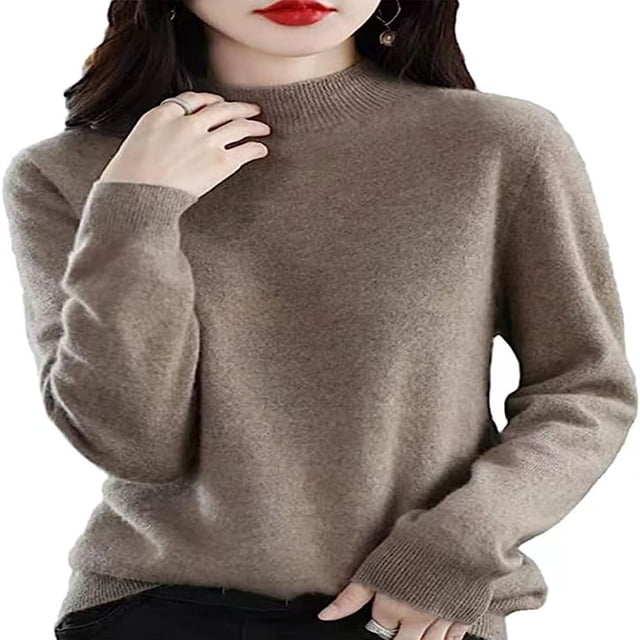 Women‘s Wool Sweaters Mock Turtle Neck Lightweight Long Sleeve Cozy Warm Fall Winter Pullover Tops