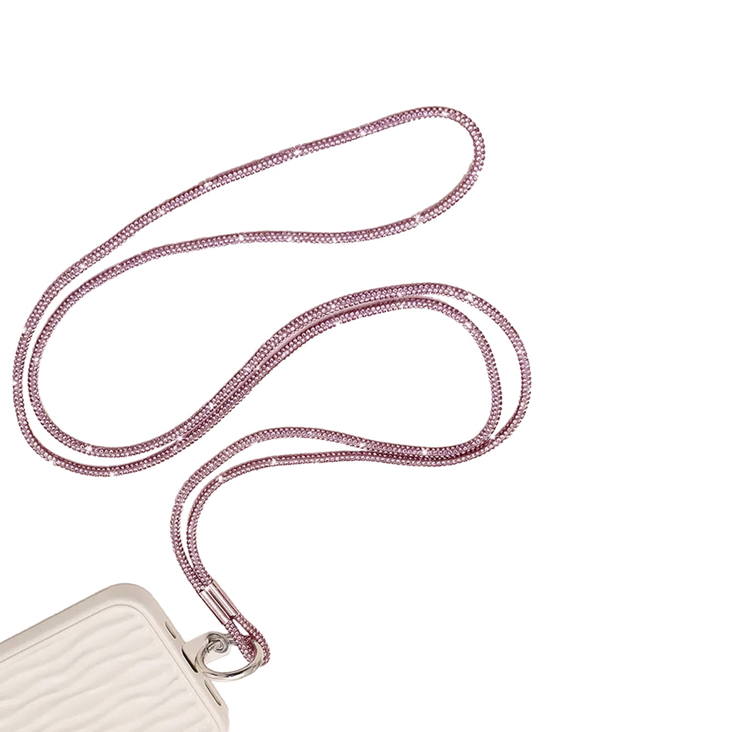 Sparkling Crystal Beaded Neck Strap Keychain - Pink