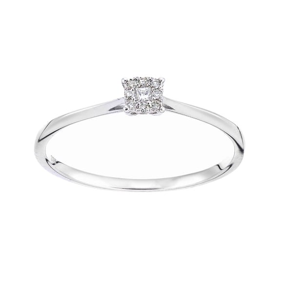 9ct White Gold Jewelco London Princess Diamond Diamond Faux Solitaire Ring