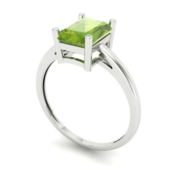 2 ct Emerald Cut Natural Peridot Solitaire Engagement Ring for Women in 18K White Gold