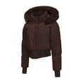 thumbnail image 3 of Royisotas Puffer Jackets for Women,Coats for Women,Hooded Zipper Crop Outdoor Coats Long Sleeve,Brown,Nylon,S, 3 of 8