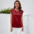thumbnail image 5 of JoveMarine Women's Satin Tank Top Round Neck Loose Fit Blouse Business Casual Summer Top for Office and Daily Wear Wine S, 5 of 6