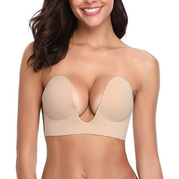 Backless Breast Bra VShaped Push Up Strapless Plunge Self Adhesive Bra for  Women(Skin Color A) 