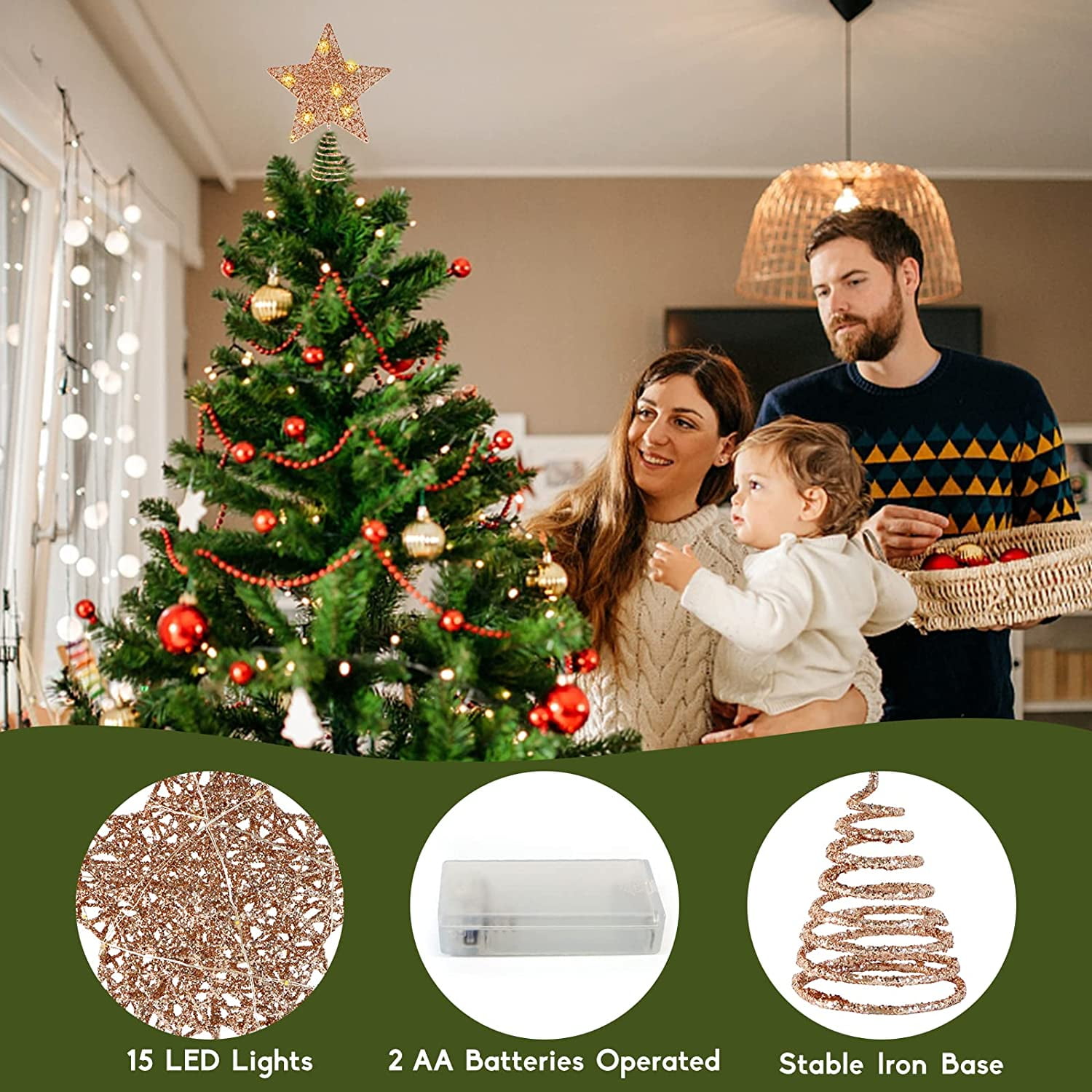 Décoration Cime Arbre Noël Étoile Sapin Noël 6cm - Dorée Pailletée - Cime Arbre Décorative - Multiusage Fêtes Déco Festive Maison