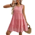 thumbnail image 2 of Dolkfu Red Summer&Fall Dresses for Women Crew Neck Sleeveless Mid-Length French Style Peasant Dresses Plaid Refreshing Relaxed Fit Dresses Red,Xl, 2 of 6