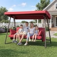 thumbnail image 4 of CHINNLUU Oversized 4 Person Porch Swing with Stand 800 LBS Capacity Adjustable Canopy Backrest Includes Cushions Pillows Patio 2 in 1 Swing Bed for Backyard Garden Poolside, Burgundy, 4 of 13