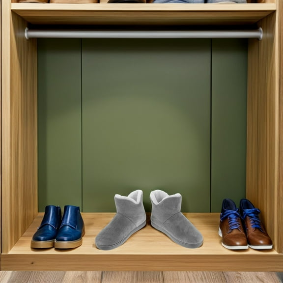 OFFIGAM 1Pair Grey Ladies Bedroom Slippers High Top Plush Indoor Shoes with Thick Sole for Warmth and Comfort