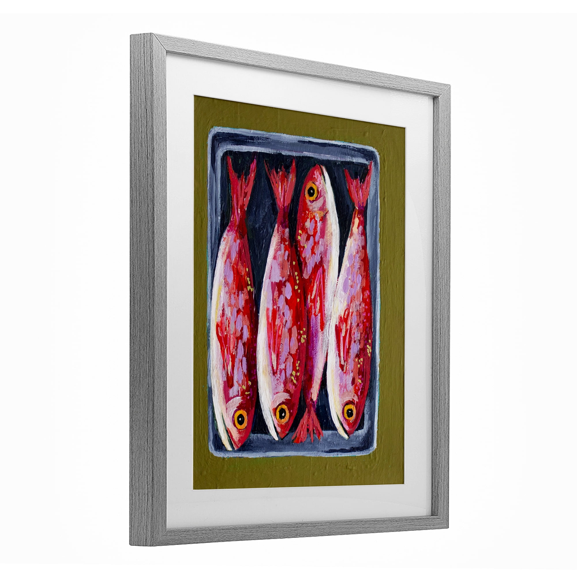 Stupell Industries Red Fish on a Platter Gray Framed Print Under Glass, design by Rachel Nerney