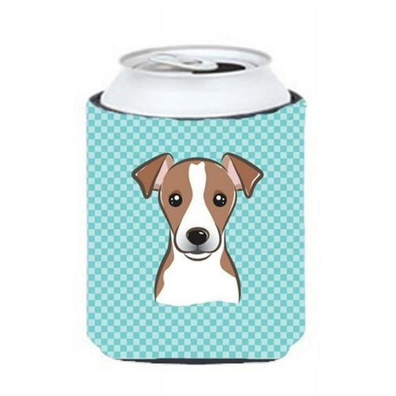 Checkerboard Blue Jack Russell Terrier Can Or Bottle Hugger, 12 Oz.