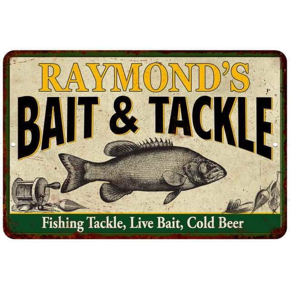 RAYMOND'S Bait & Tackle Sign 8 x 12 High Gloss Metal 208120016039