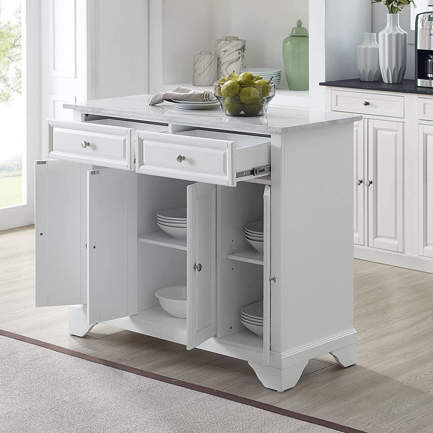 Kitchen Island Cart with Storage & Marble Top - Portable Kitchen Furniture for Small Spaces