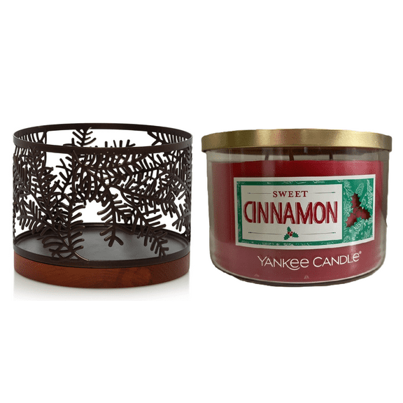 Yankee Candle Sweet Cinnamon 3-Wick Tumbler Candle with a Balsam Trees Jar Candle Holder 2pc Gift Set