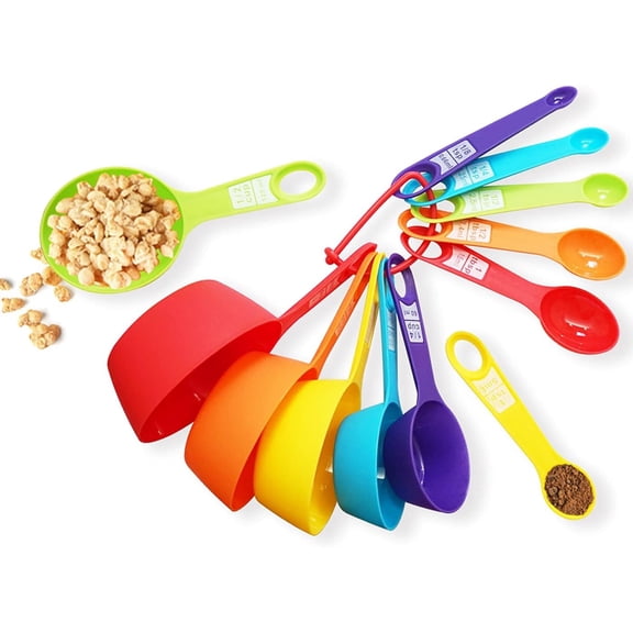 Deally 12 Piece Measuring Cups and Spoons Set Color Coded Nesting Kitchen Measuring Tools for Dry and Liquid Ingredients Dishwasher Safe Durable
