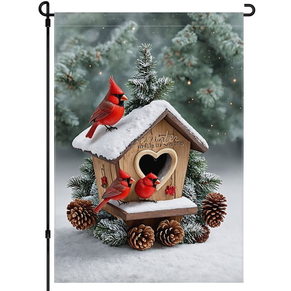 Hello Winter Outdoor Garden Flags 28x40inch - Winter Forest Pine Trees Porch Flag Durable Snow-covered Snowflakes Garden Decor for Outdoor - Decoration for Front Door Home Patio