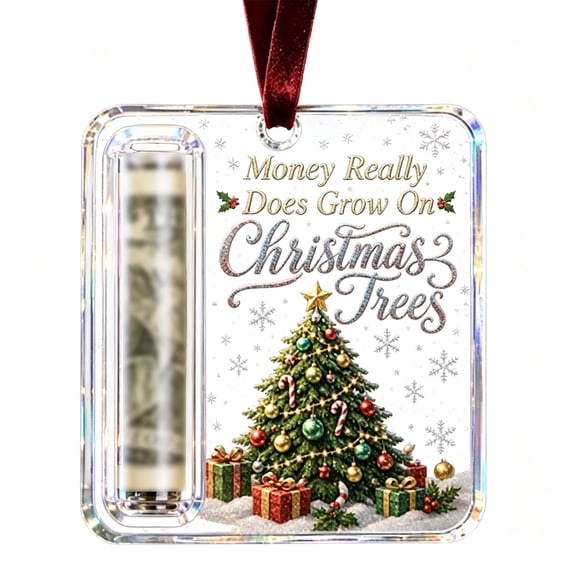 Cheapark 4.72 Inch Clear Acrylic Christmas Cash Gift Storage Ornament, Transparent Money Holding Pendant For Tree Hanging, Decorative Currency‑Focused Plaque For Christmas Holiday Home Decor Gift