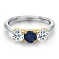 thumbnail image 3 of Gem Stone King 925 Silver and 10K Yellow Gold Blue Sapphire and White Topaz Engagement Ring for Women | 1.80 Cttw | Round 5MM | Gemstone September Birthstone | Size 8, 3 of 6