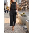 thumbnail image 4 of Cueply Women's Summer 2 Piece Outfits Lounge Sets Sleeveless Crop Top Wide Leg Cropped Pants with Pockets, 4 of 8