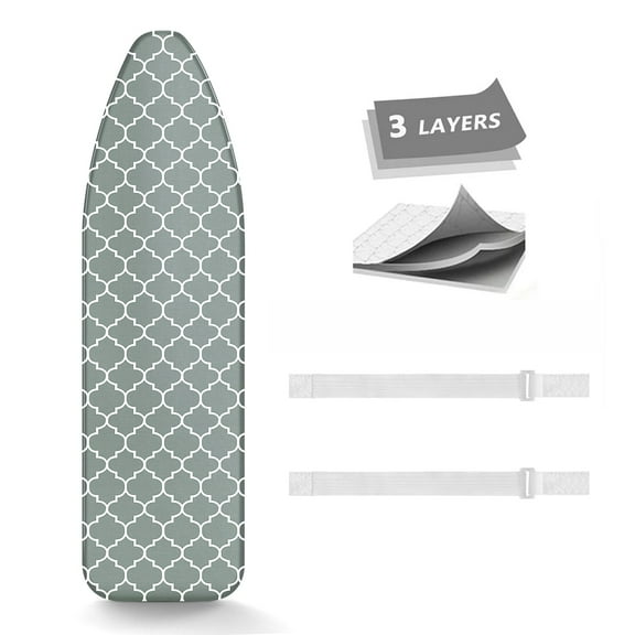 Ironing Board Cover, 15X54 inch- Extra Thick Natural Cotton, Scorch & Stain-Resistant Padding, Iron Board Cover with Fasteners Elastic Edge, Heatproof,Grey