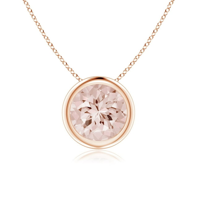Angara Collier en Morganite Naturelle - Pendentif Solitaire Rond avec Lunette de 1,1 ct en Or Rose 14K pour Femmes