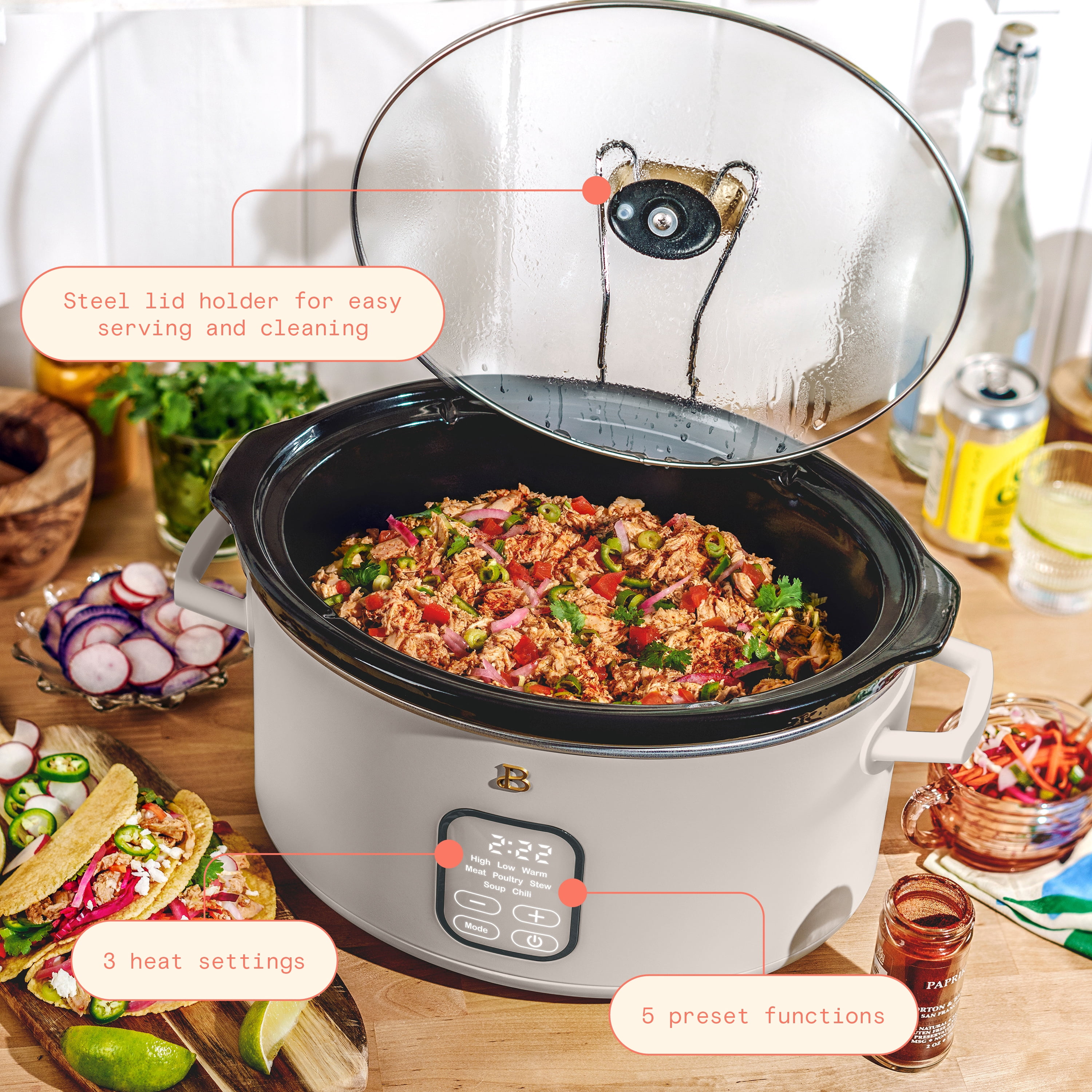 Beautiful 6 Qt Programmable Slow Cooker, Porcini Taupe by Drew Barrymore