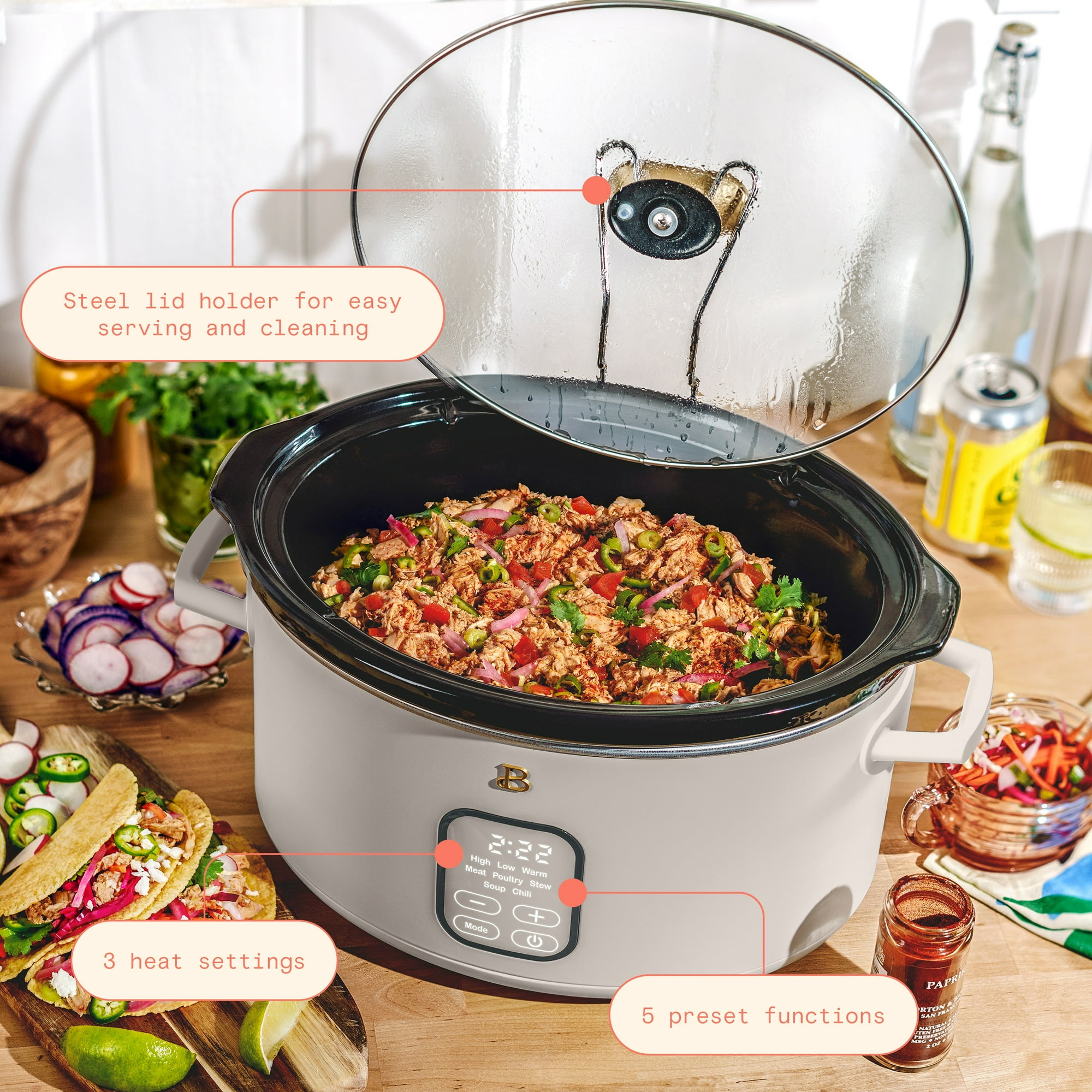 Beautiful 6 Qt Programmable Slow Cooker, Porcini Taupe by Drew Barrymore