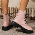 thumbnail image 6 of Lovzfmll Ankle Boots for Women, Round Toe Boots Side Zipper Lace Up Low Heel, Low Heel Round Toe Military Chunky Leather Motorcycle Boots Casual Pink Boots, 6 of 8